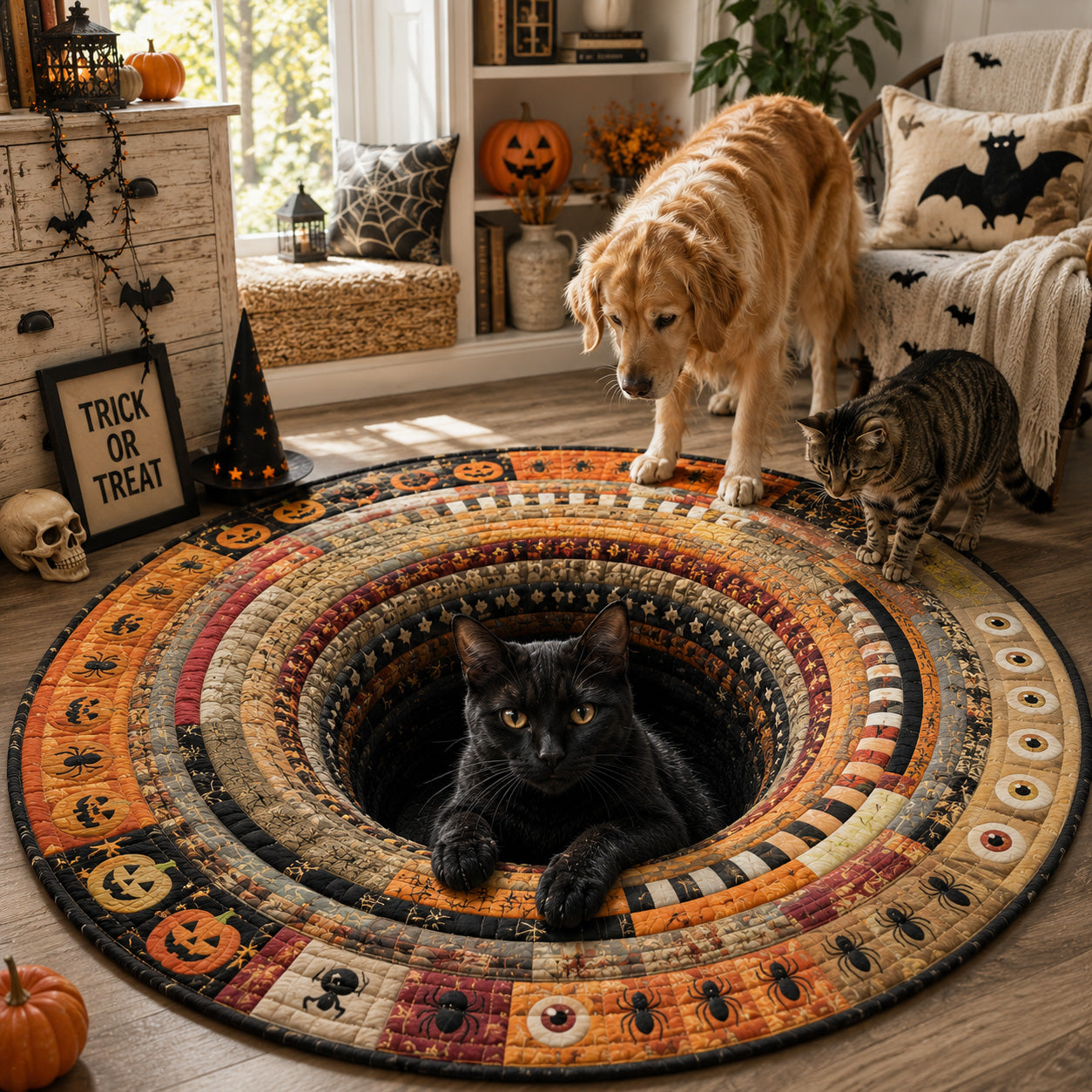 Harvest Watch Quilted Round Mat Living Room Halloween Decor Ideas Halloween Themed Gifts