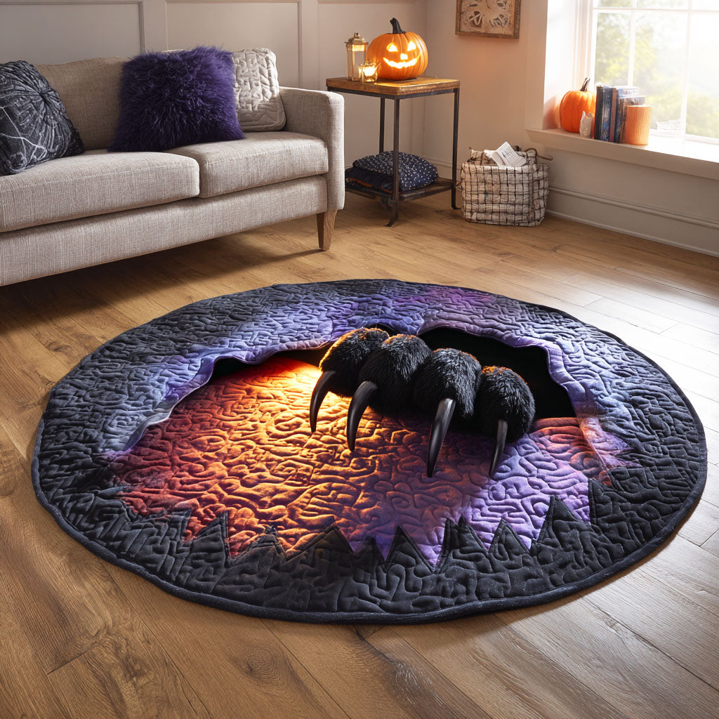 Haunted Cat Quilted Round Mat Halloween Room Decor Black Cat Gift Items