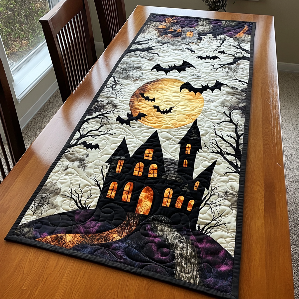 Haunted Glow Quilted Table Runner Unique Table Runner Ideas Spooky Gift Ideas