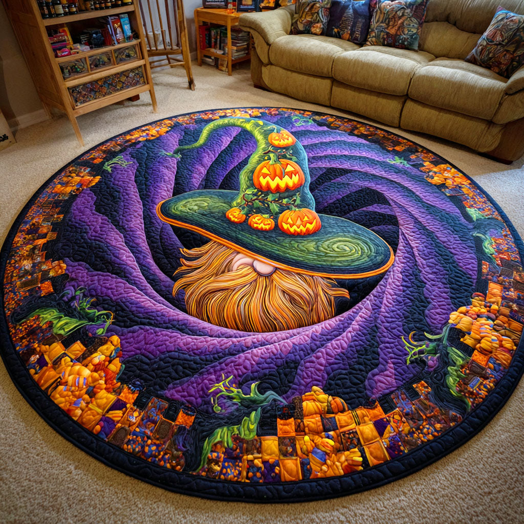 Haunted Gnome Quilted Round Mat Large Circle Rug Gift Halloween