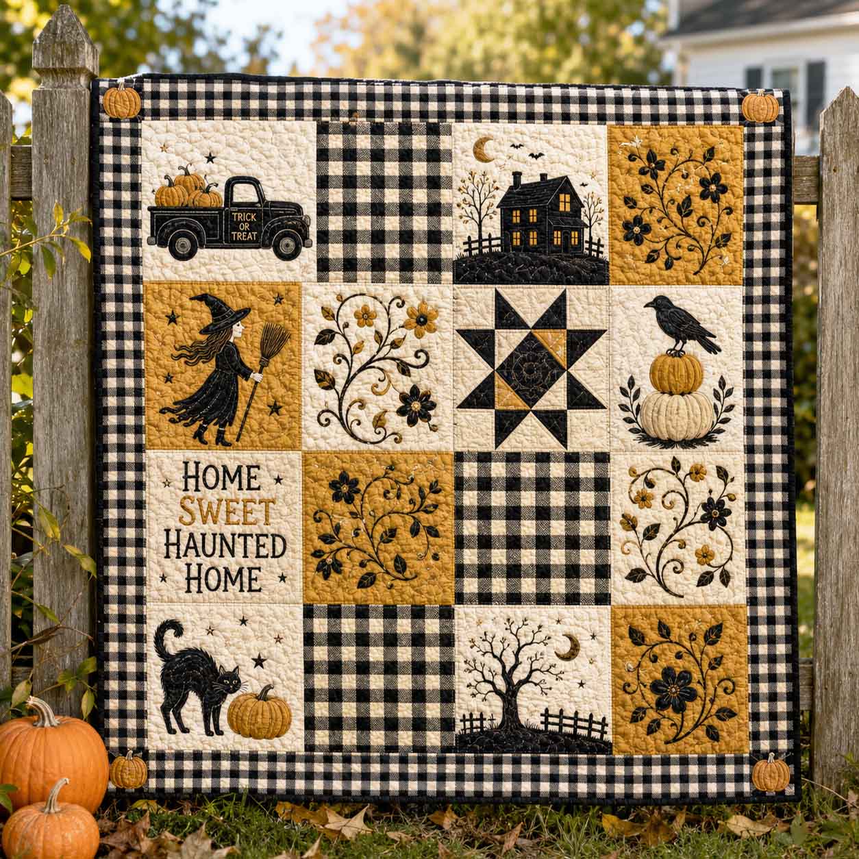 Haunted Grid Quilted Blanket Comfortable Throw Blankets Birthday Halloween Gifts