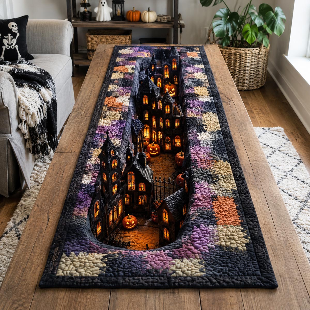Haunted Hollow Quilted Table Runner Dining Table Decor Family Halloween Gifts