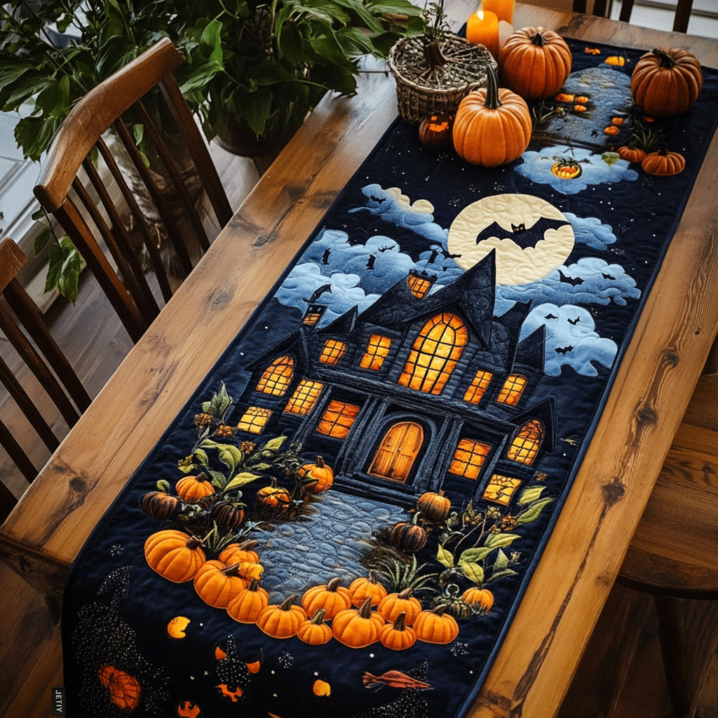 Haunted House Halloween Quilted Table Runner Kitchen Table Decor Ideas Halloween Themed Presents