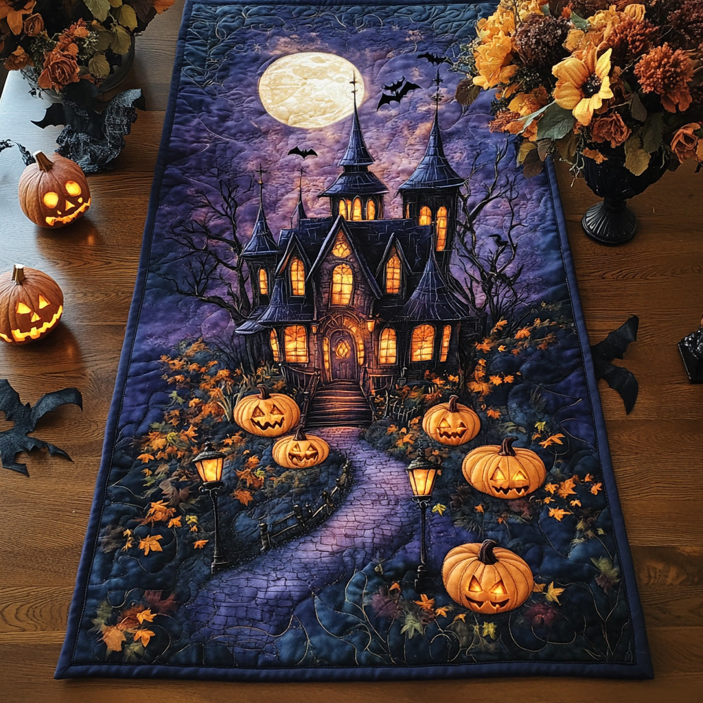 Haunted Howl Quilted Table Runner Dinner Table Decor Ideas Halloween Themed Gifts