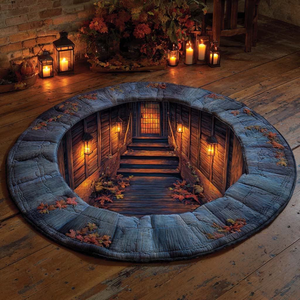 Haunted Lantern Cellar Quilted Round Mat Round Kitchen Carpet Cool Halloween Gifts