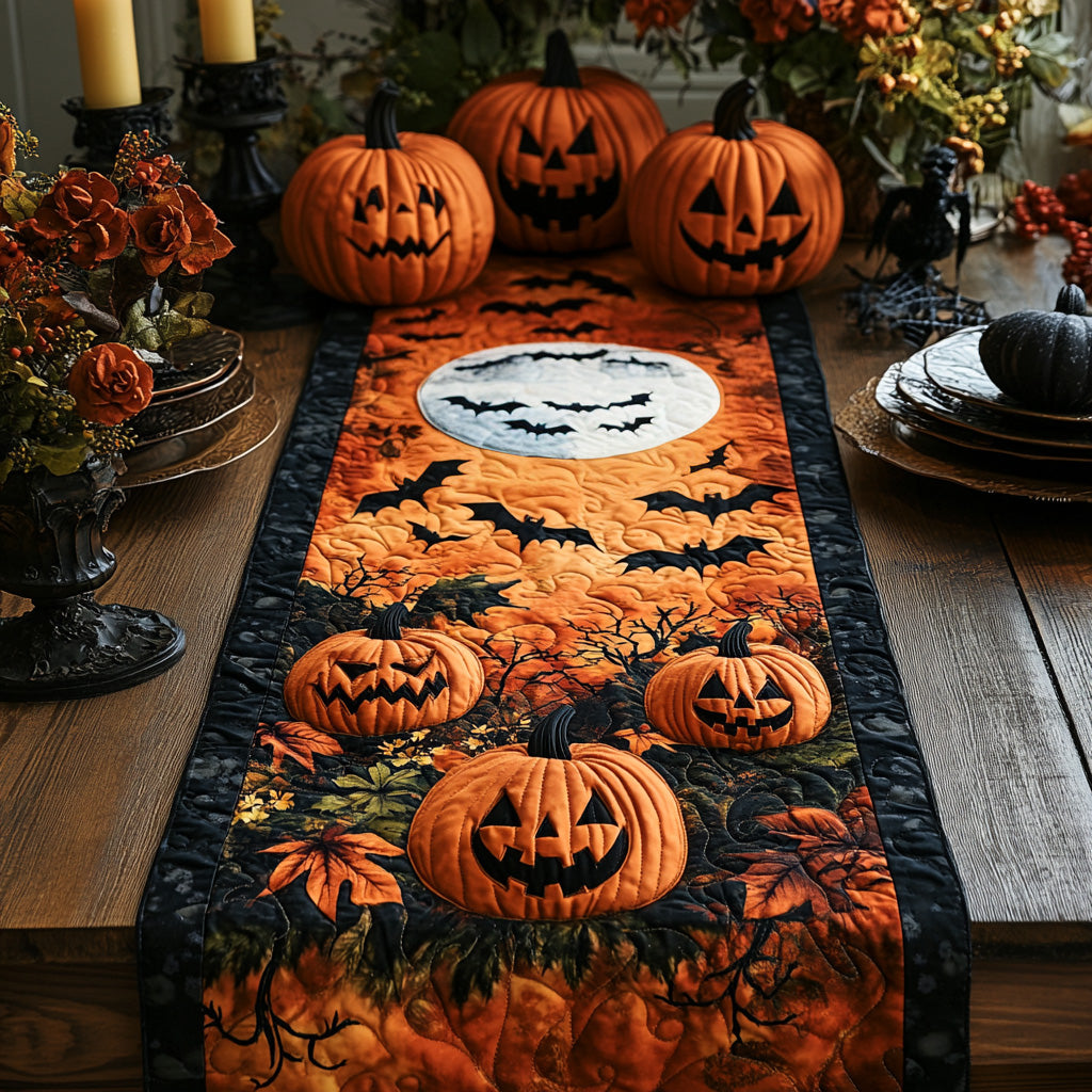 Haunted Pumpkin Quilted Table Runner Kitchen Decor Gift Ideas Halloween