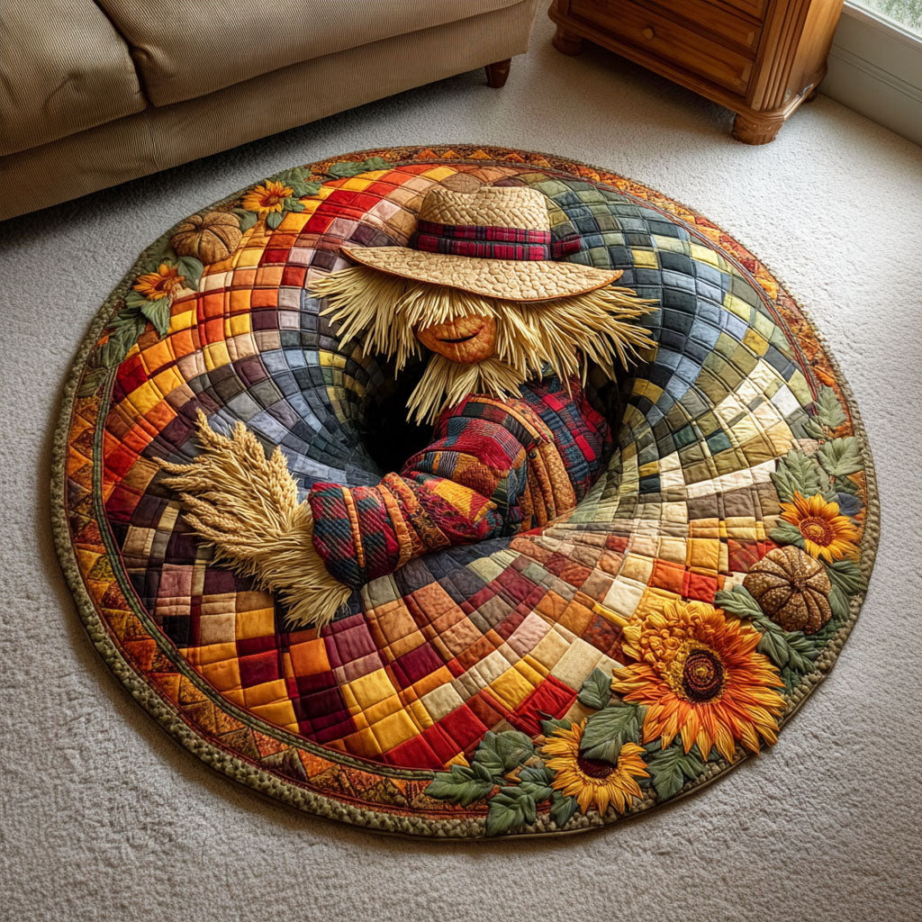Haunted Scarecrow Quilted Round Mat Round Mats For Floor Halloween Gifts For Family