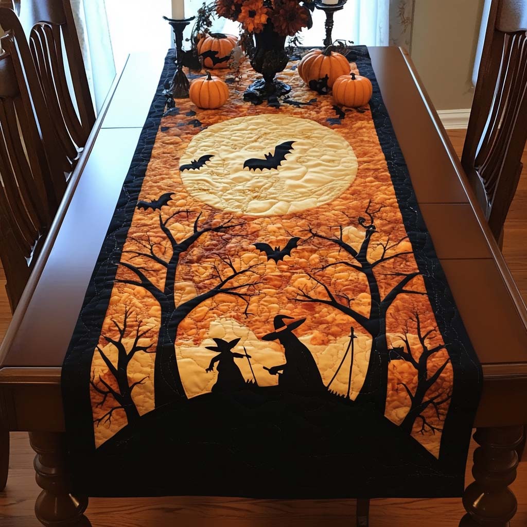 Haunted Silhouettes Quilted Table Runner Dining Table Ideas Halloween Ideas For Gifts