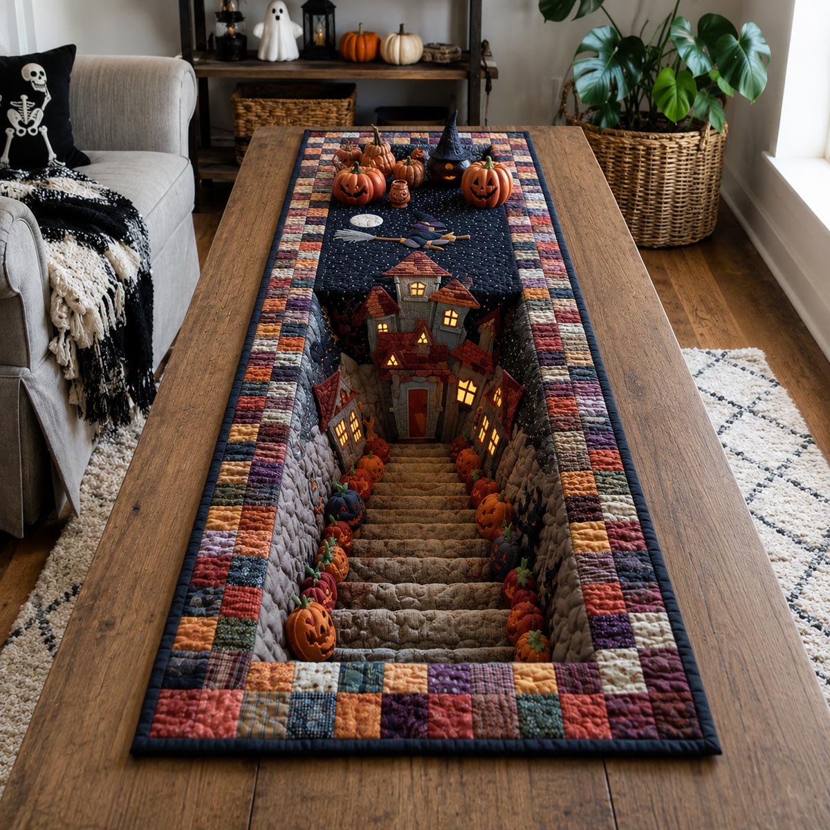 Haunted Stairway Quilted Table Runner Kitchen Table Decor Halloween Goodie Ideas