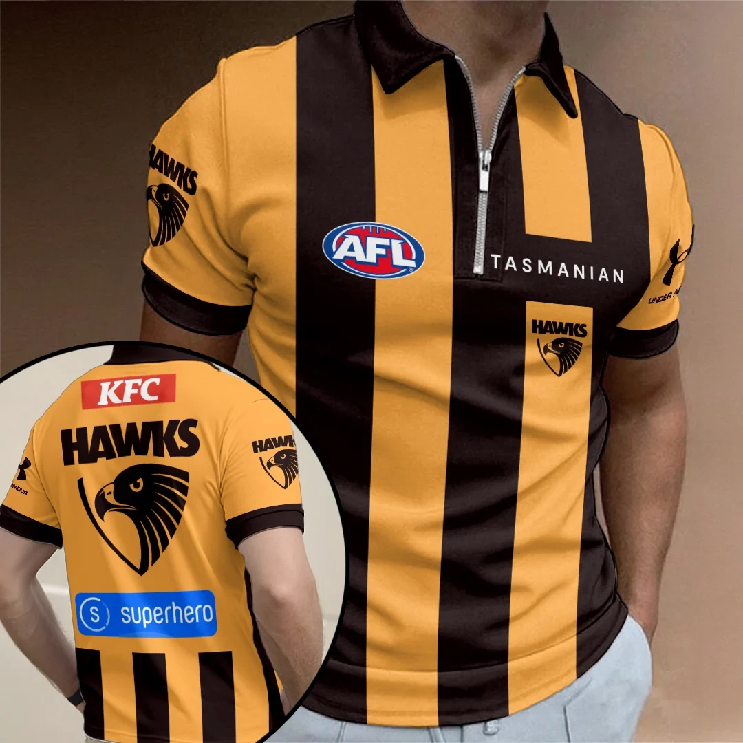 Hawthorn FC Zip Polo Shirt Superhero Game Day Apparel Hawthorn Hawks AFL Merch Gift For Fans