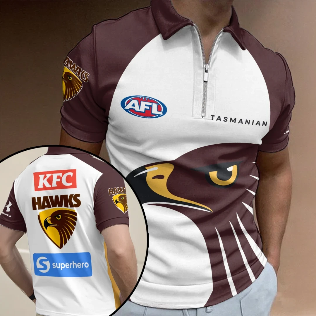 Hawthorn FC Zip Polo Shirt Superhero Game Day Gear Hawthorn Hawks Merch Gift For AFL Fans Hawthorn FC Zip Polo Shirt Superhero Game Day Gear Hawthorn Hawks Merch Gift For AFL Fans