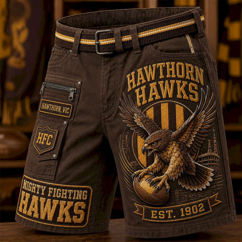 Hawthorn Hawks Mighty Fighting Hawks Shorts Hawthorn Hawks Merch Football Fan Gifts For Men