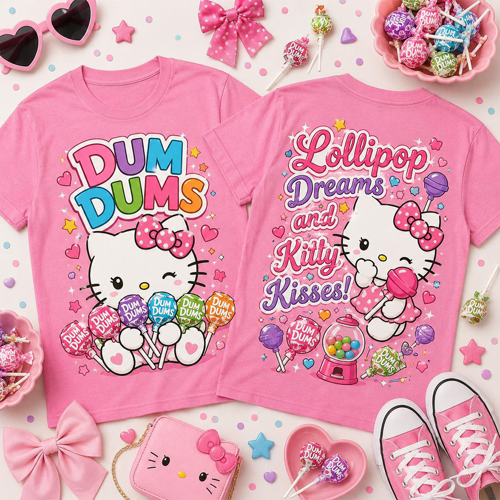 Hello Kitty Dum Dums Lollipop Dreams Graphic T-Shirt Hello Kitty Merch Gifts For Daughter