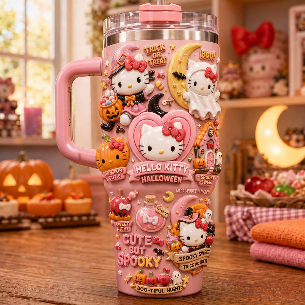 Hello Kitty Halloween Cute But Spooky Tumbler Trick Or Treat Travel Cup Hello Kitty Merch Gifts