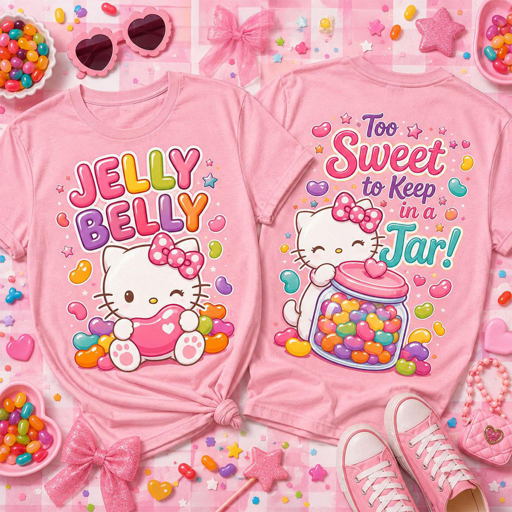 Hello Kitty Jelly Belly Sweet Jar Graphic T-Shirt Hello Kitty Merch Birthday Gifts For Sister Hello Kitty Jelly Belly Sweet Jar Graphic T-Shirt Hello Kitty Merch Birthday Gifts For Sister