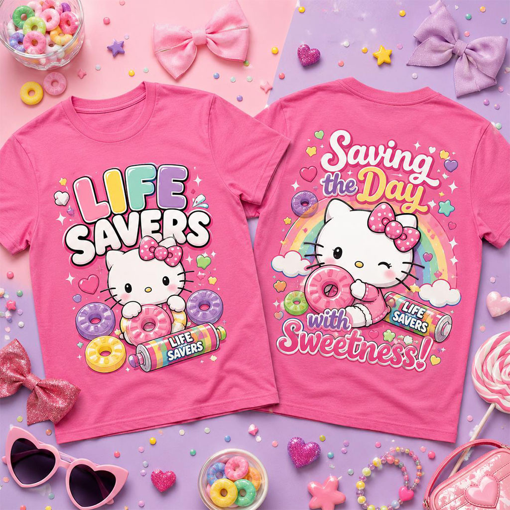 Hello Kitty Life Savers Sweetness Graphic T-Shirt Hello Kitty Merch Birthday Gifts For BFF Hello Kitty Life Savers Sweetness Graphic T-Shirt Hello Kitty Merch Birthday Gifts For BFF