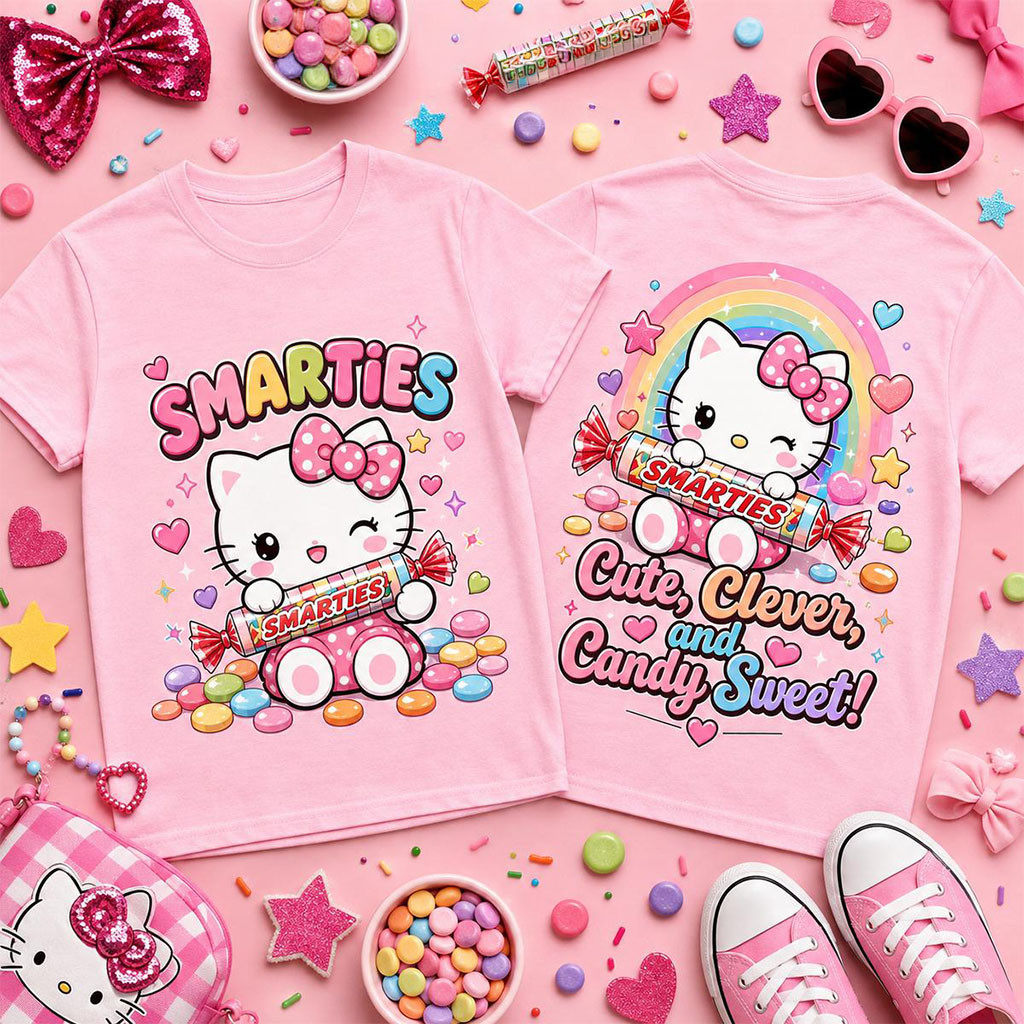Hello Kitty Smarties Candy Sweet Graphic T-Shirt Hello Kitty Merch Gift Ideas For Daughter