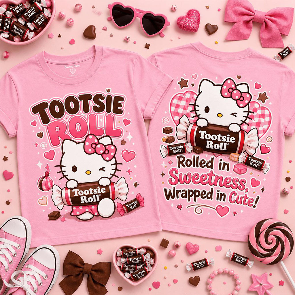 Hello Kitty Tootsie Roll Sweetness Graphic T-Shirt Hello Kitty Merch Gift Ideas For BFF