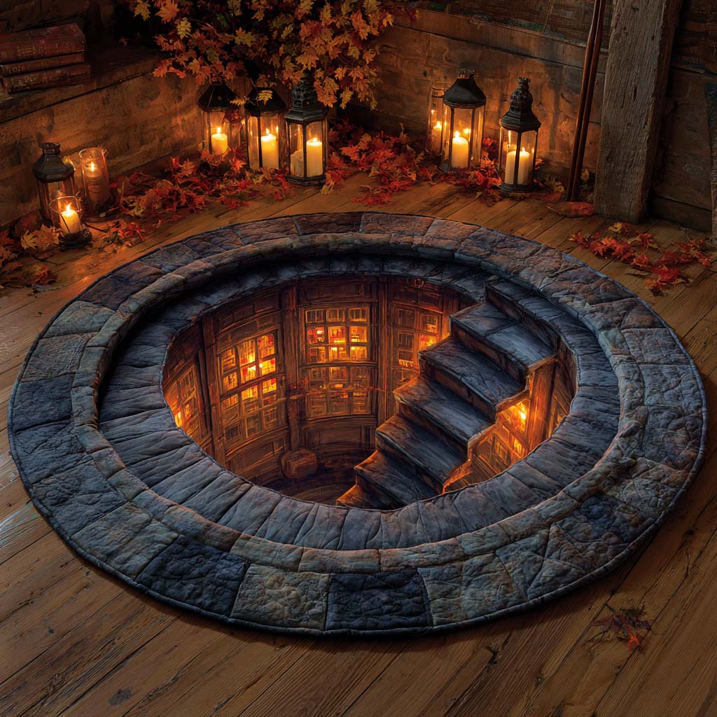 Hidden Library Portal Quilted Round Mat Indoor Round Rugs Halloween Ideas For Gifts