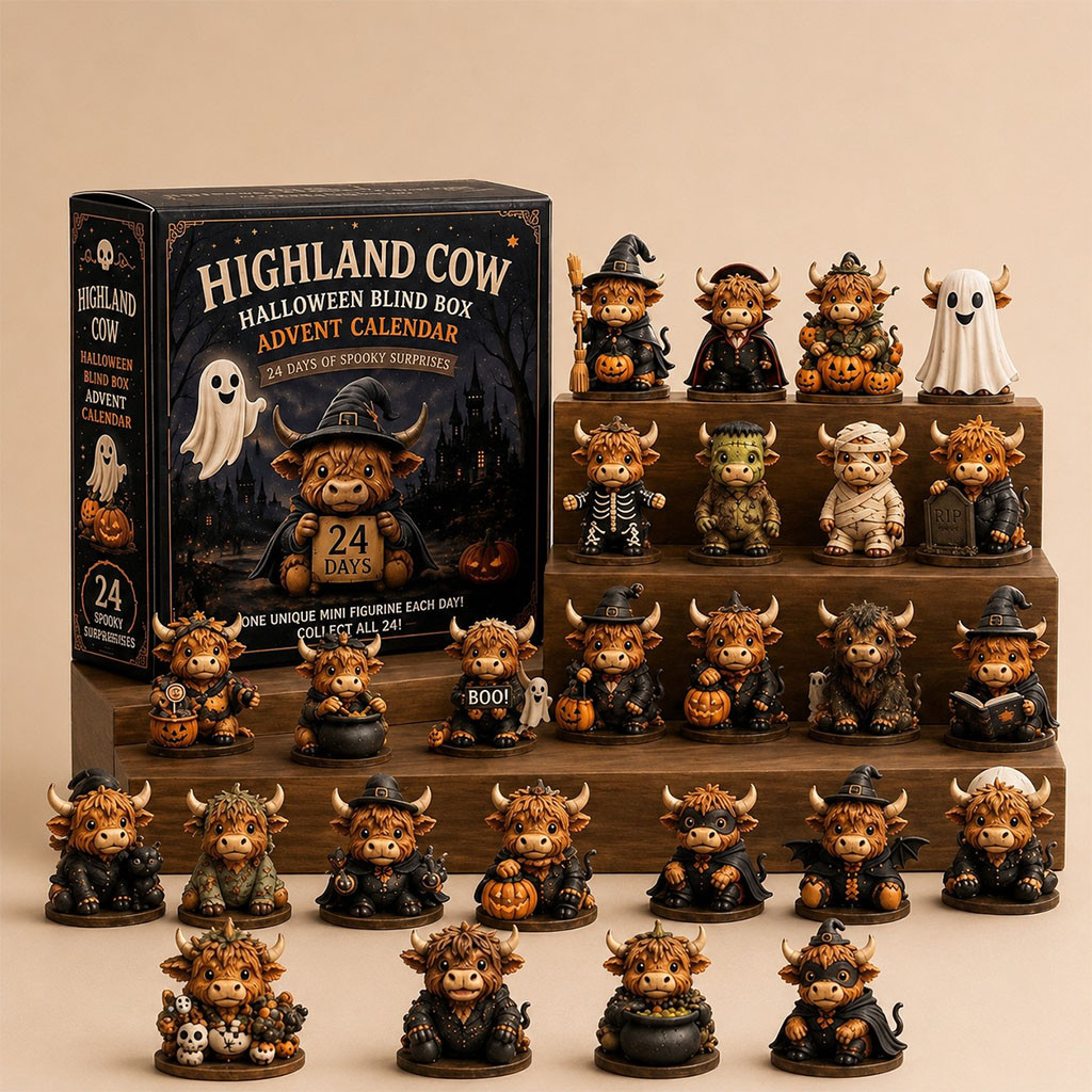 Highland Cow Halloween Countdown Calendar 2026 Spooky 24 Days Mystery Ornaments Highland Cow Lover Gift