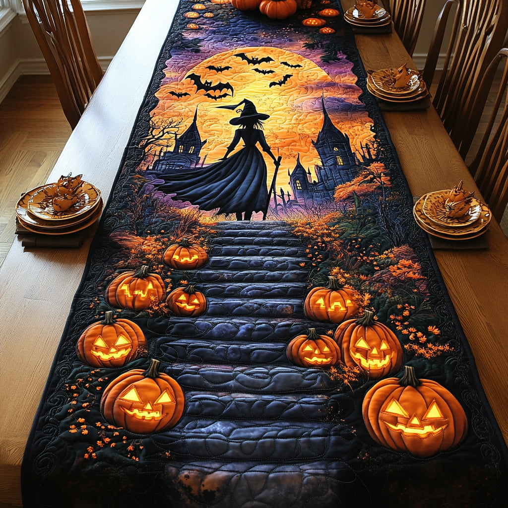 Hocus Haven Quilted Table Runner Scary Dinner Table Black Cat Presents