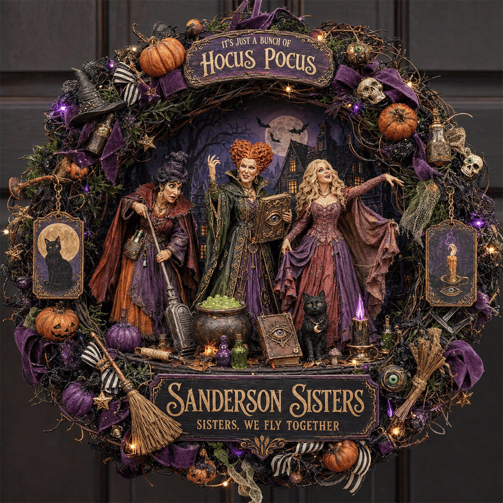 Hocus Pocus Halloween Door Sign Sanderson Sisters We Fly Together Wreath Hocus Pocus Merch