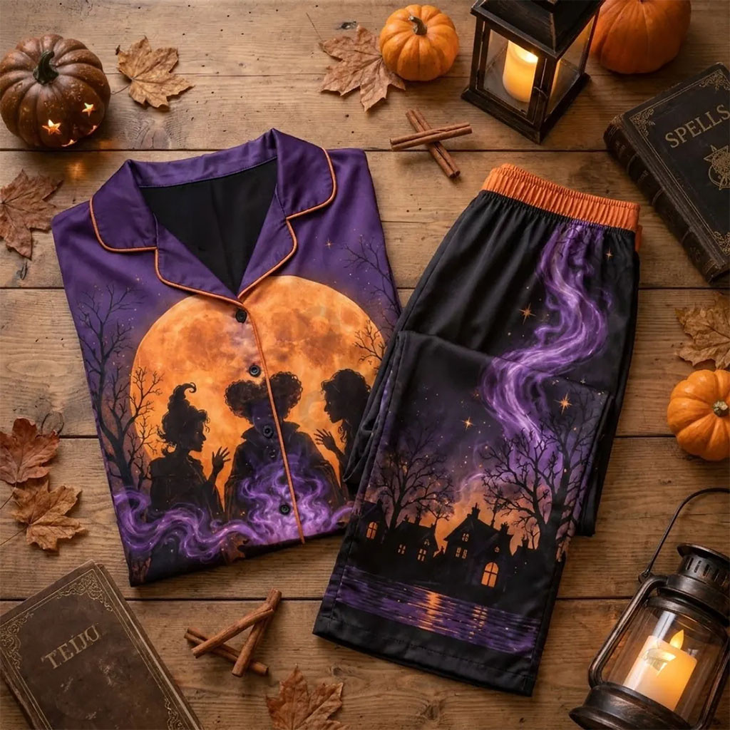 Hocus Pocus Witch Silhouette Halloween Pajama Set Hocus Pocus Merch Gift For Witch Lovers