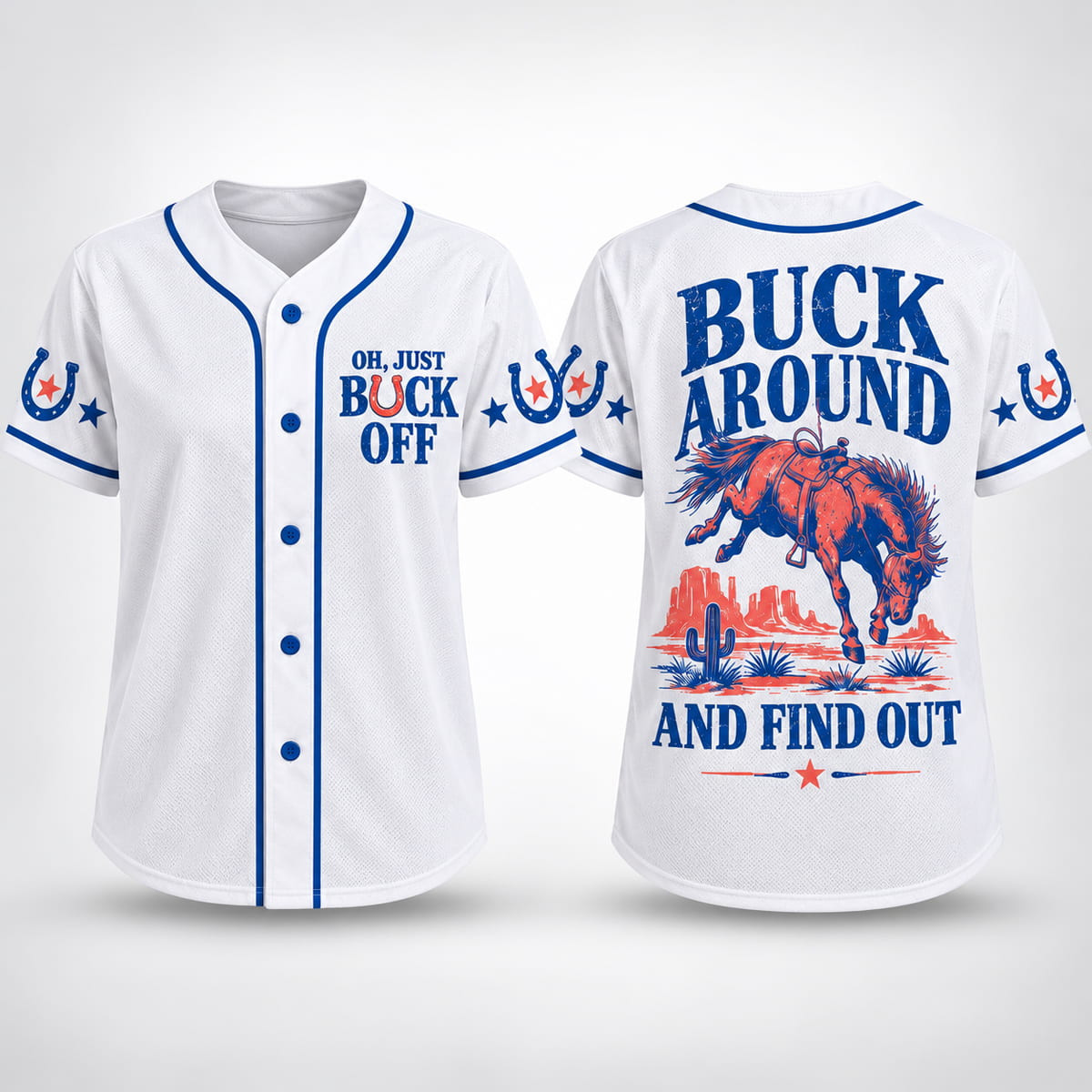 Horse Buck Around And Find Out Baseball Jersey Funny Western Apparel Horse Lovers Gifts