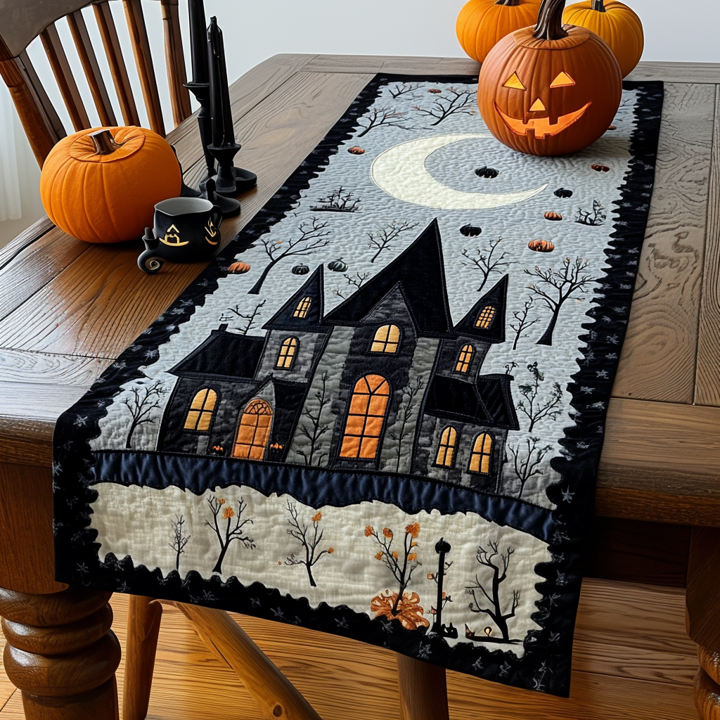 House of Witch Quilted Table Runner Dining Room Decor Ideas Gifts For Halloween Lovers