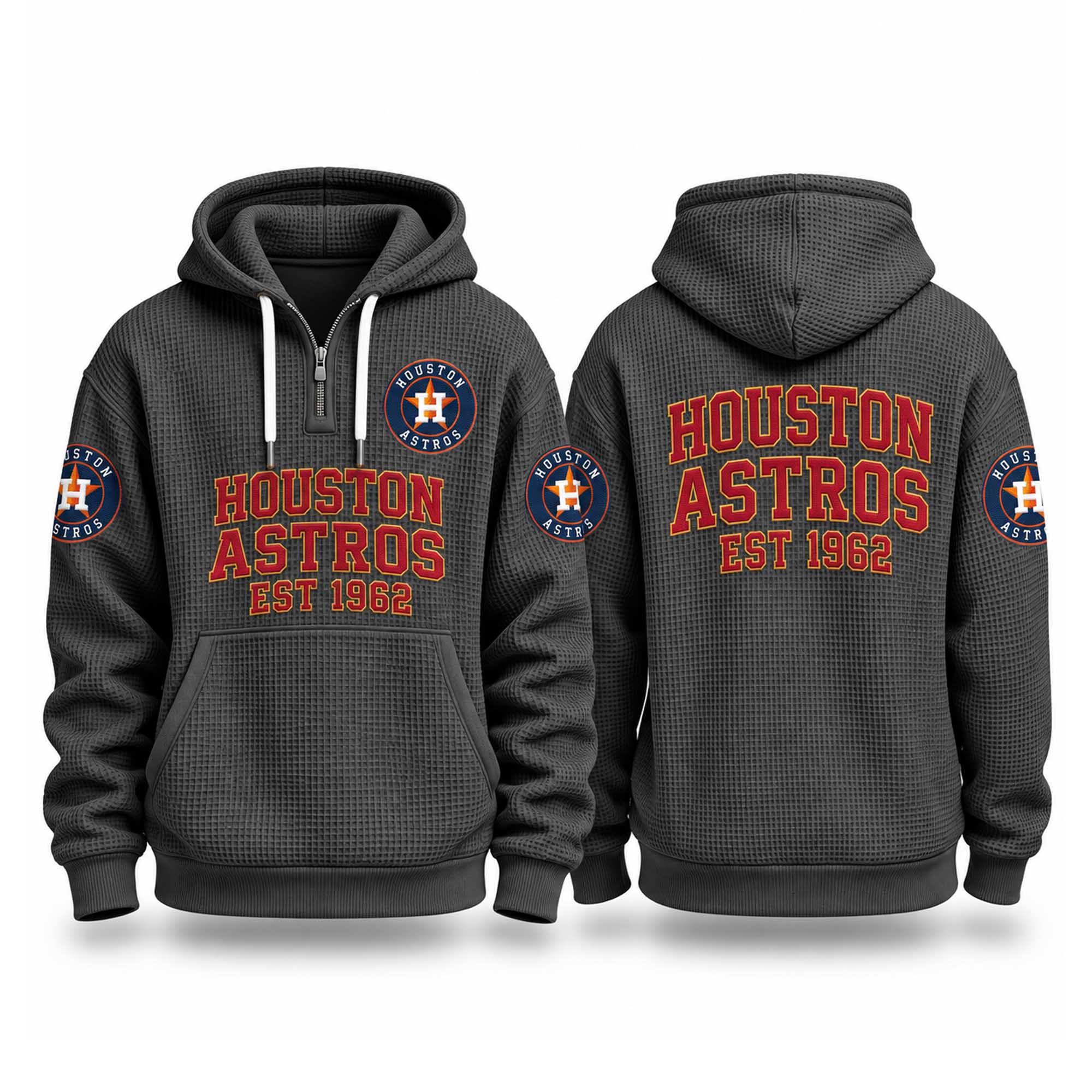 Houston Astros EST 1962 Printed Quarter Zip Hoodie Houston Astros Merch Gift For Baseball Fans