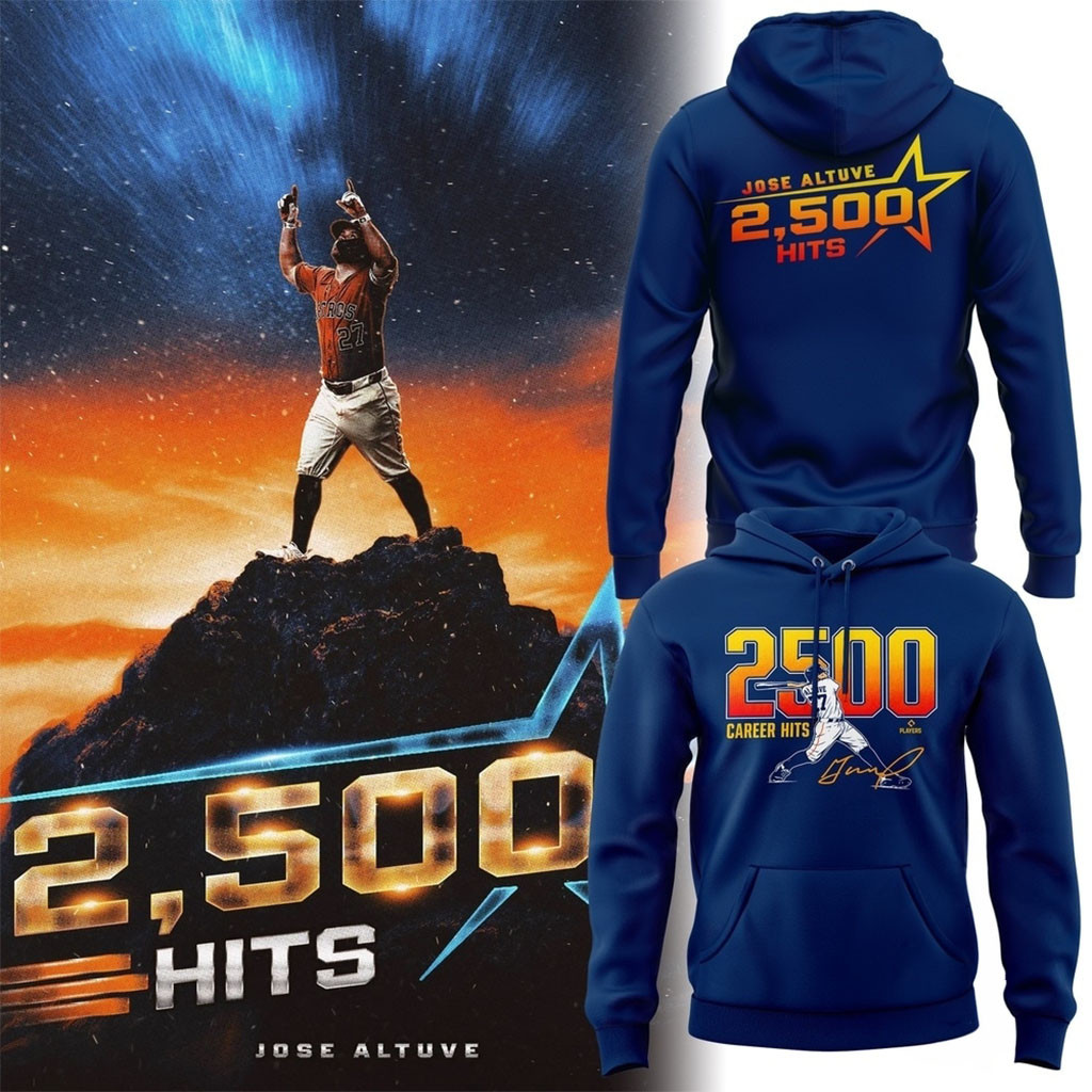 Houston Astros Jose Altuve 2500 Career Hits Navy Hoodie Houston Astros Merch Baseball Fan Gifts