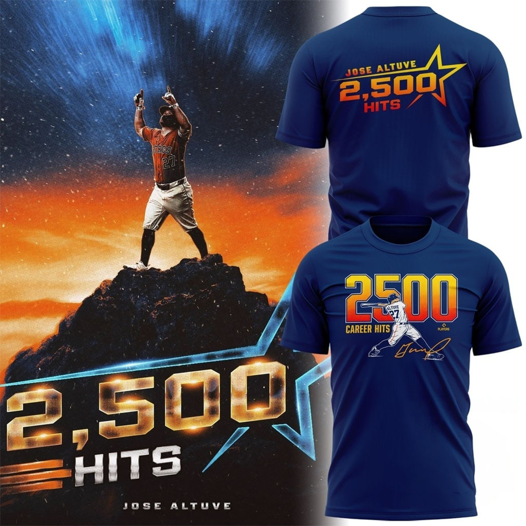 Houston Astros Jose Altuve 2500 Career Hits Navy T-Shirt Jose Altuve Merch Baseball Fan Present