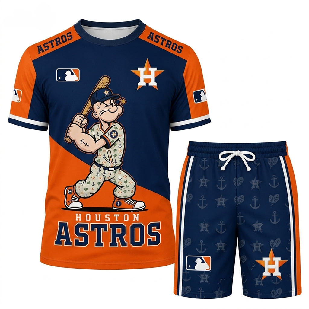 Houston Astros X Popeye The Sailor T-Shirt And Shorts Set Houston Astros Merch Gift For Fans
