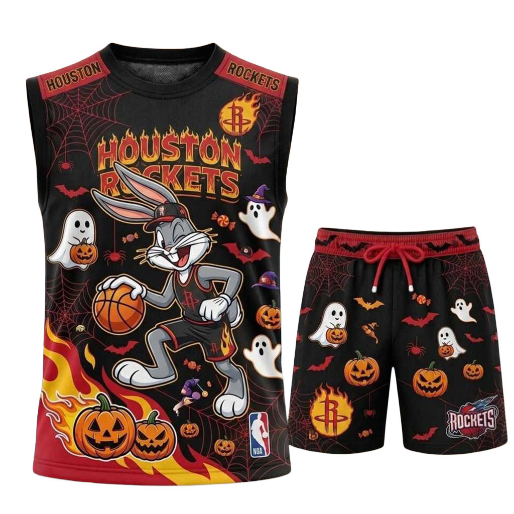 Houston Rockets Bugs Bunny Halloween Basketball Muscle Tank And Shorts Rockets Merch Fan Gifts Houston Rockets Bugs Bunny Halloween Basketball Muscle Tank And Shorts Rockets Merch Fan Gifts