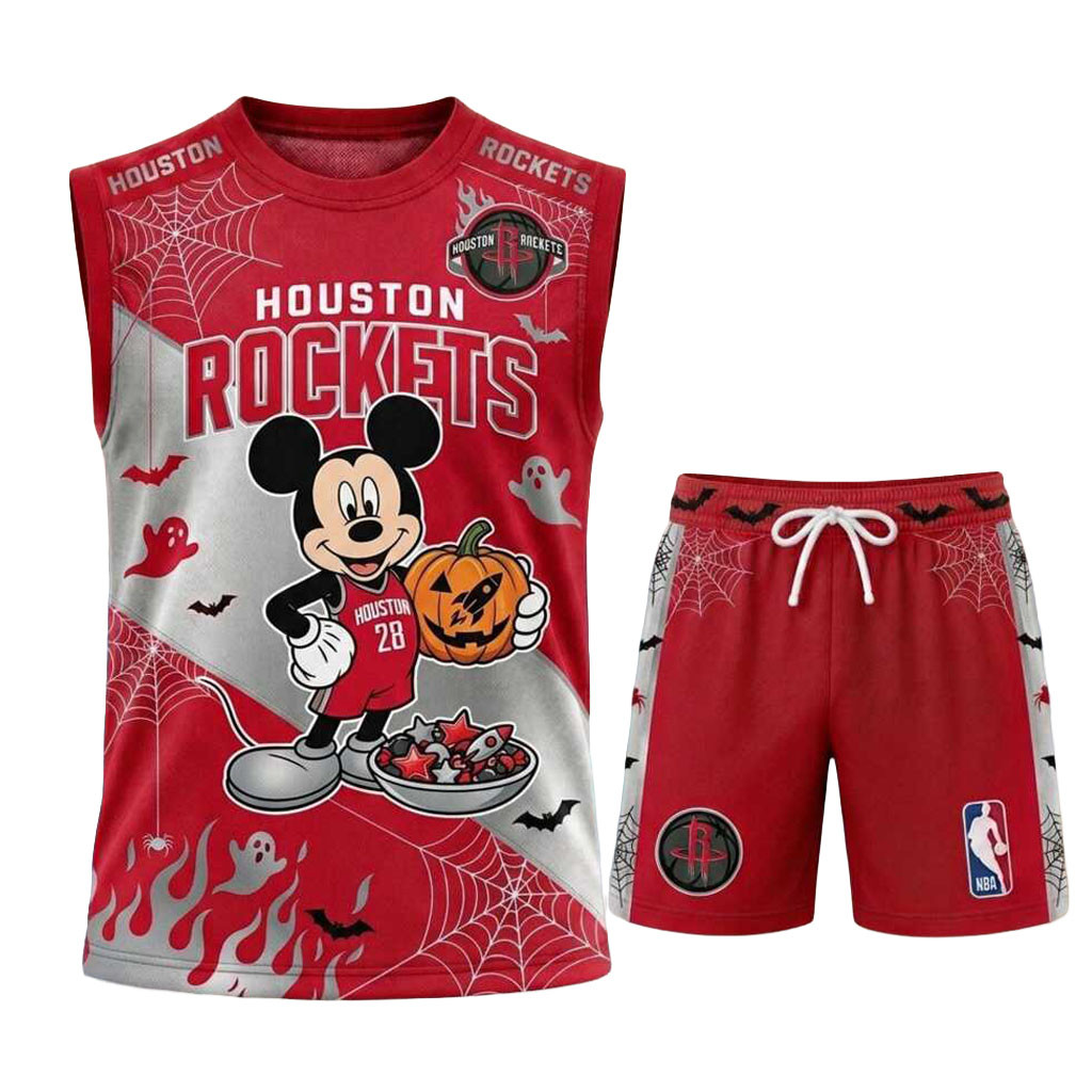 Houston Rockets Mickey Mouse Halloween Basketball Muscle Tank And Shorts Rockets Merch For Fan