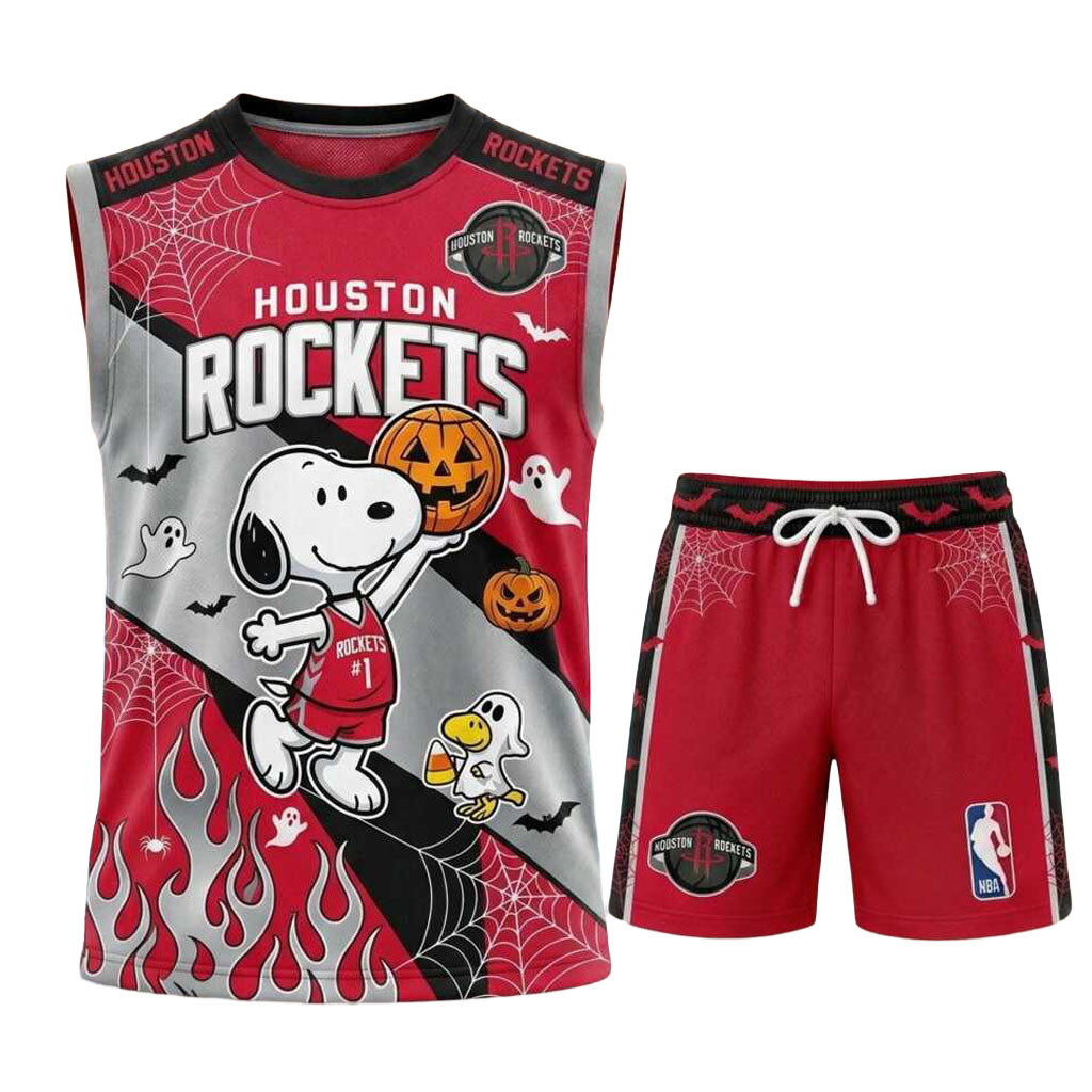 Houston Rockets Snoopy Halloween Basketball Muscle Tank And Shorts Rockets Merchandise