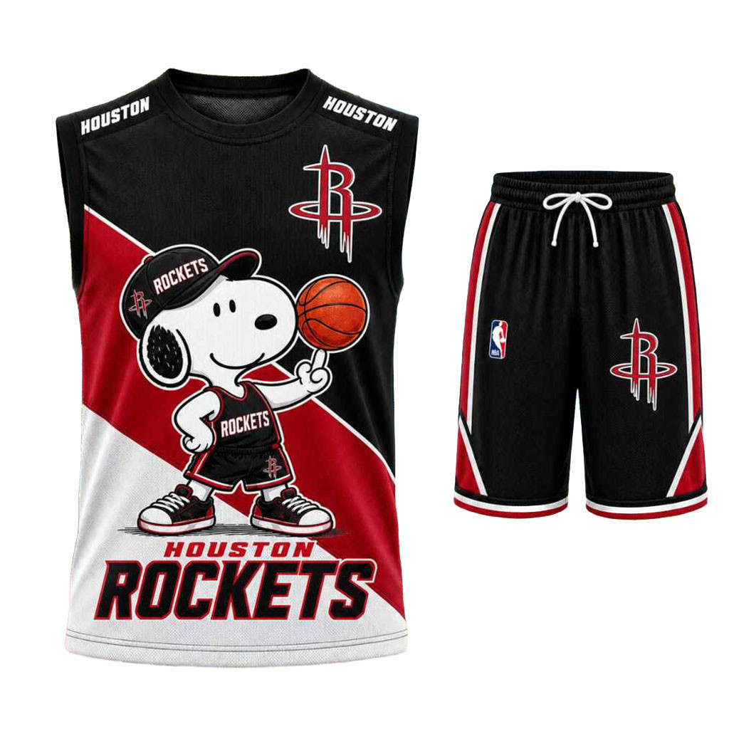Houston Rockets Snoopy Mascot Basketball Tank Top And Shorts Set Houston Rockets Merch Fan Gift