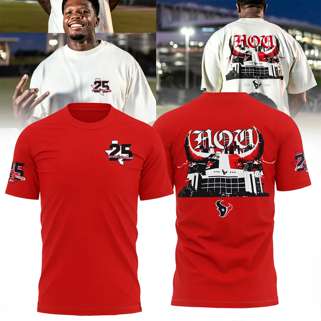 Houston Texans 25 Seasons Red T-Shirt Texans Merch Best Gifts For Football Fans Houston Texans 25 Seasons Red T-Shirt Texans Merch Best Gifts For Football Fans