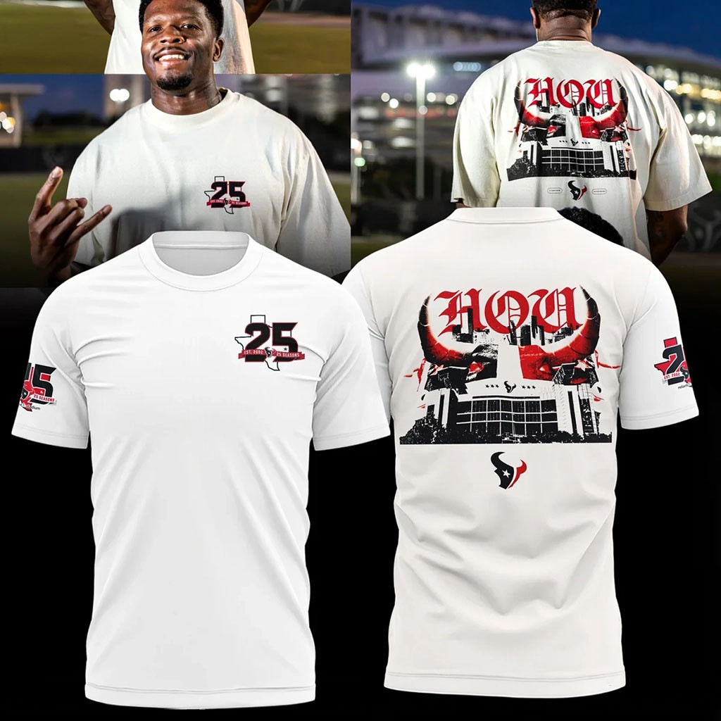 Houston Texans 25 Seasons White T-Shirt Texans Merch Football Fan Gift Ideas