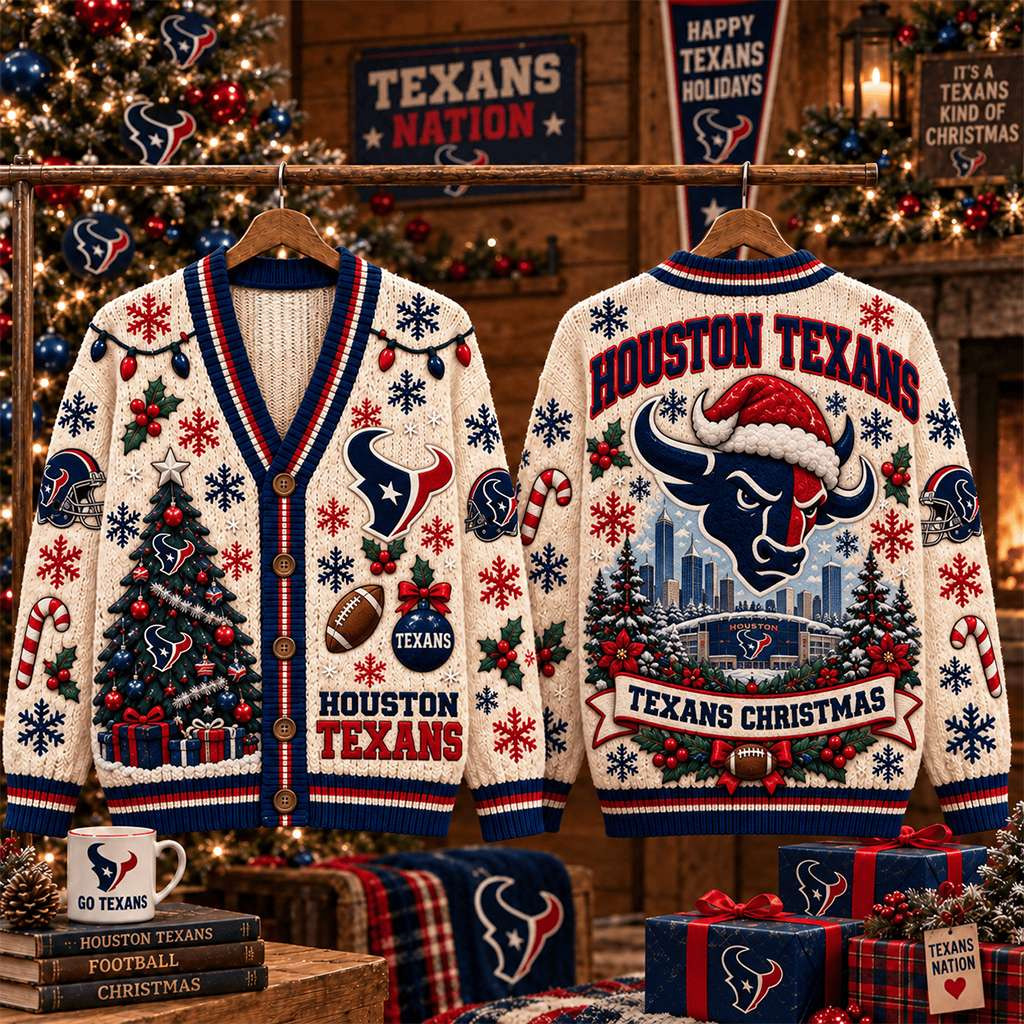 Houston Texans Christmas Cardigan Game Day Outfits Houston Texans Merch Gift For Football Fans