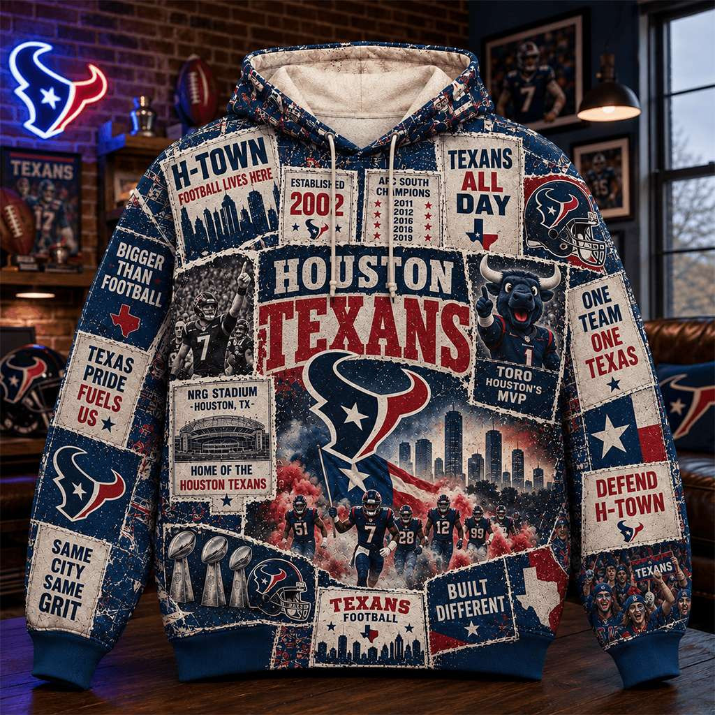Houston Texans Hoodie H-Town Football Lives Here Hoodie Houston Texans Merch Gift For Fans