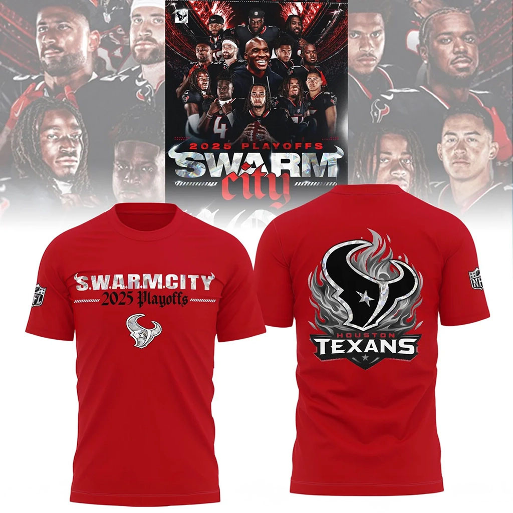Houston Texans SWARM City Red Shirt Texans Merch Best Gift For Football Lovers Houston Texans SWARM City Red Shirt Texans Merch Best Gift For Football Lovers