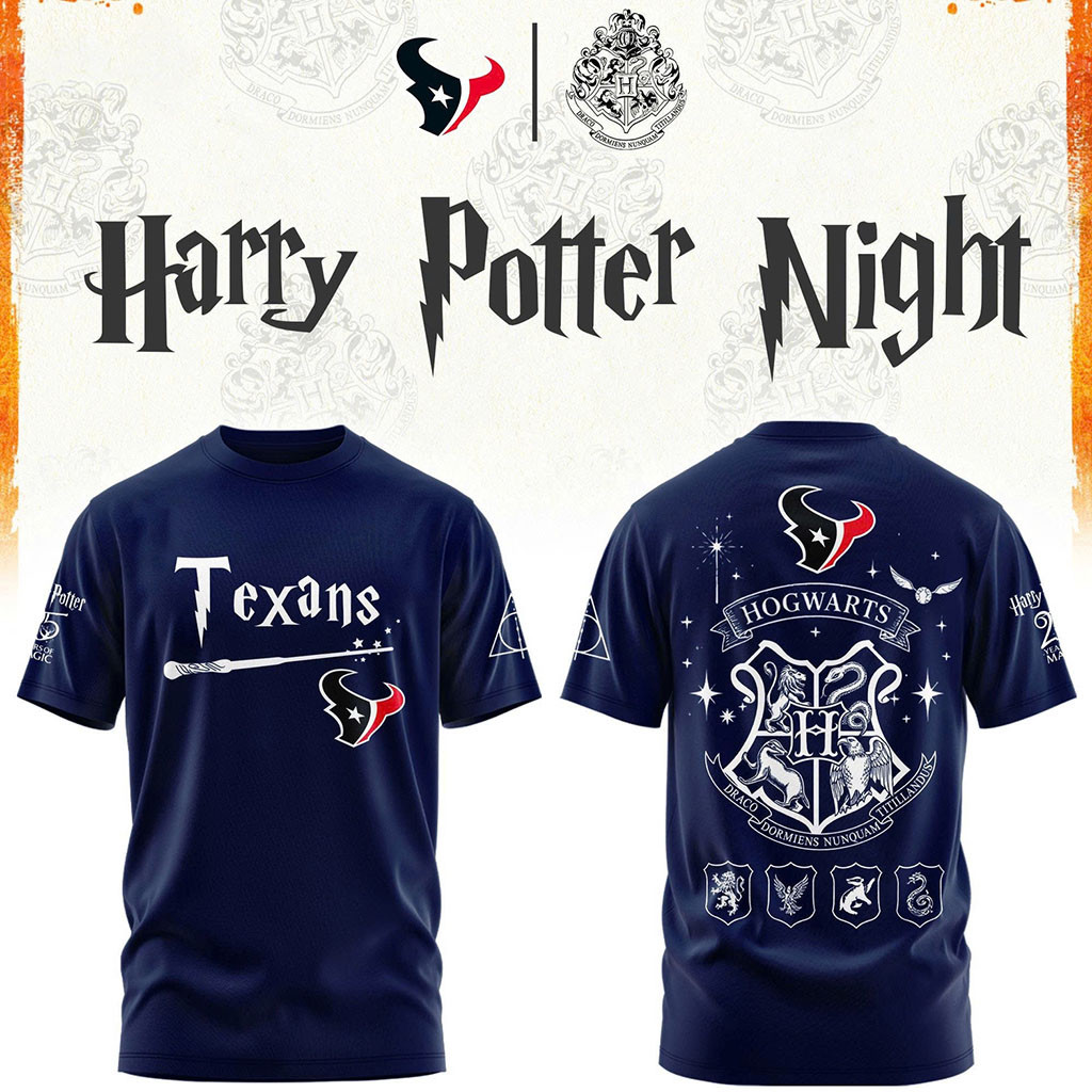 Houston Texans x Harry Potter 25th Anniversary T-Shirt 2026 Texans Merch Football Lovers Gifts