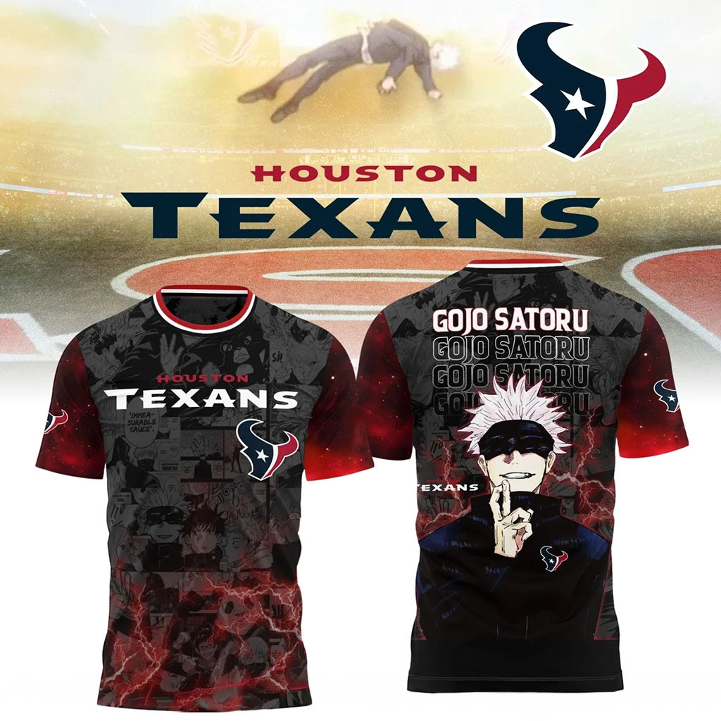 Houston Texans X Jujutsu Kaisen T-Shirt Texans Merch Gifts For Football Fan Houston Texans X Jujutsu Kaisen T-Shirt Texans Merch Gifts For Football Fan