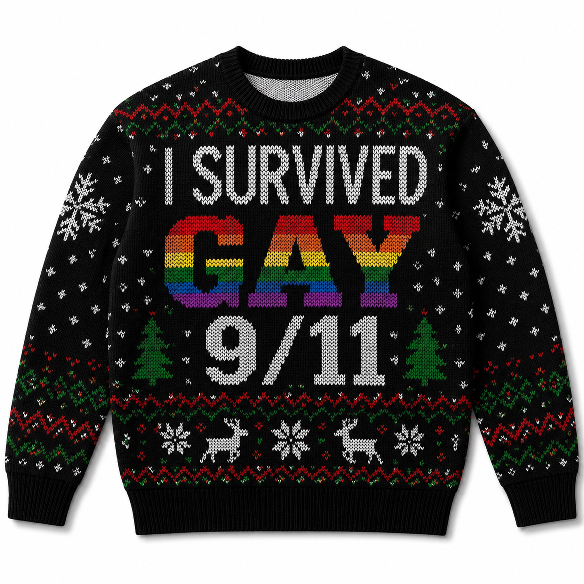 I Survived Gay 9 11 Ugly Holiday Sweater