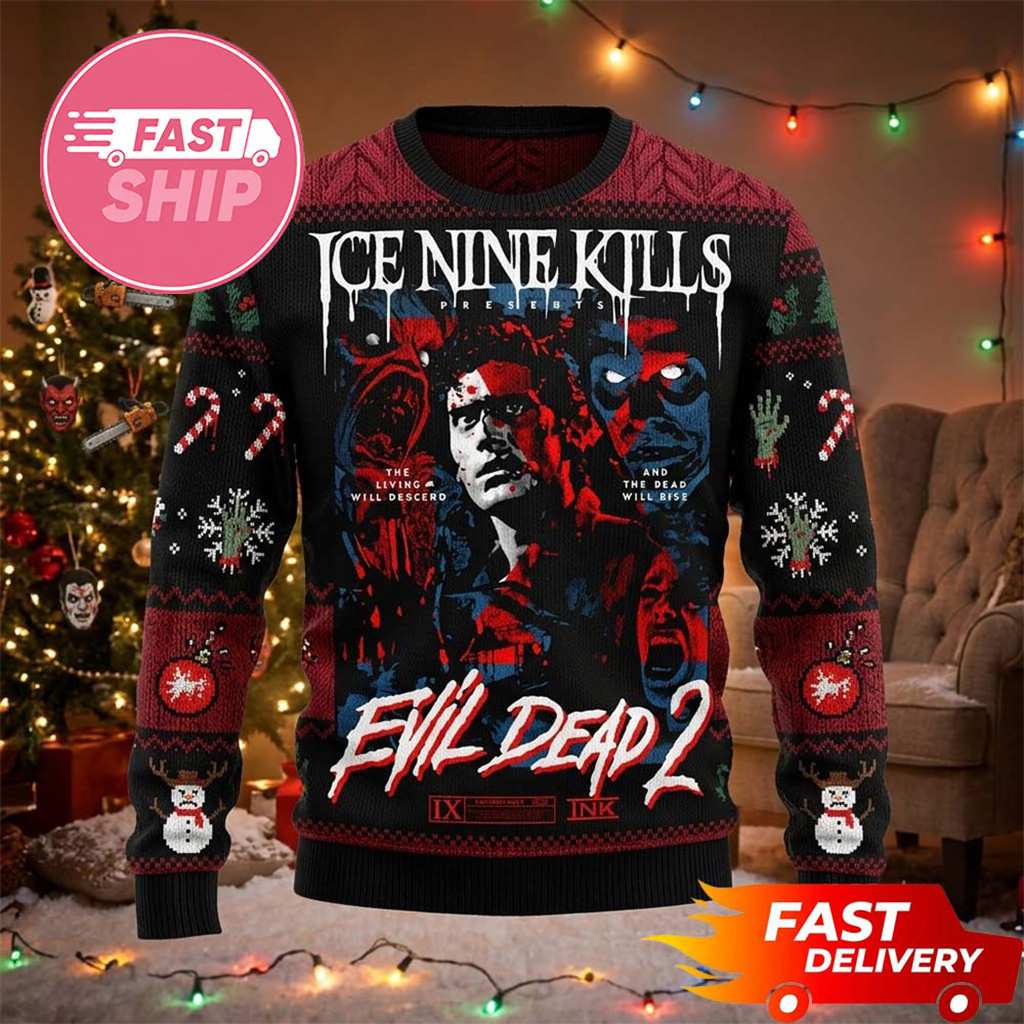 Ice Nine Kills x Evil Dead 2 Dead Will Rise Christmas Ugly Sweater Ice Nine Kills Merch