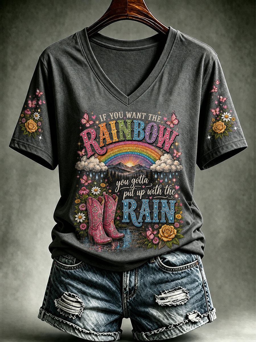 If You Want The Rainbow You Gotta Put Up With The Rain V-Neck Shirt Dolly Parton Memorial Gifts If You Want The Rainbow You Gotta Put Up With The Rain V-Neck Shirt Dolly Parton Memorial Gifts