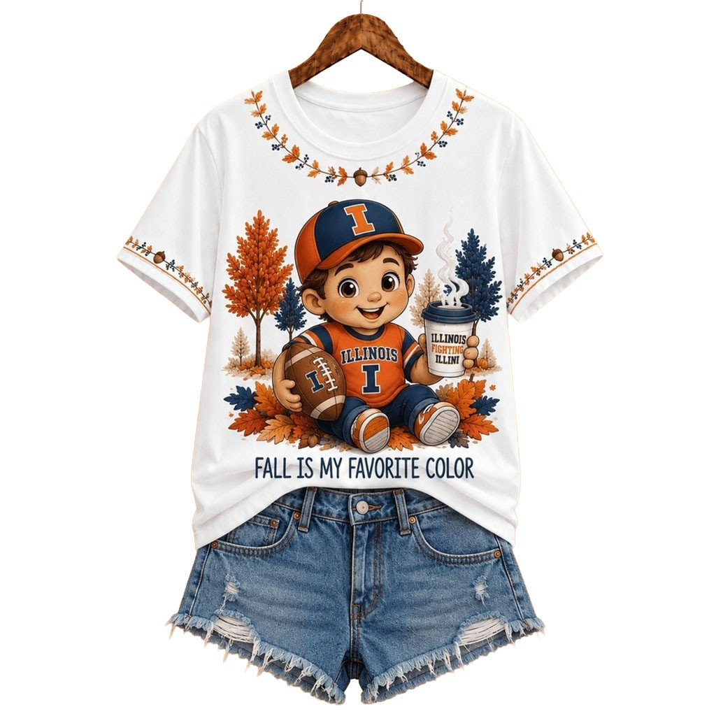 Illinois Fighting Illini Merch Fall Is My Favorite Color T-Shirt Football Fan Birthday Gift Illinois Fighting Illini Merch Fall Is My Favorite Color T-Shirt Football Fan Birthday Gift