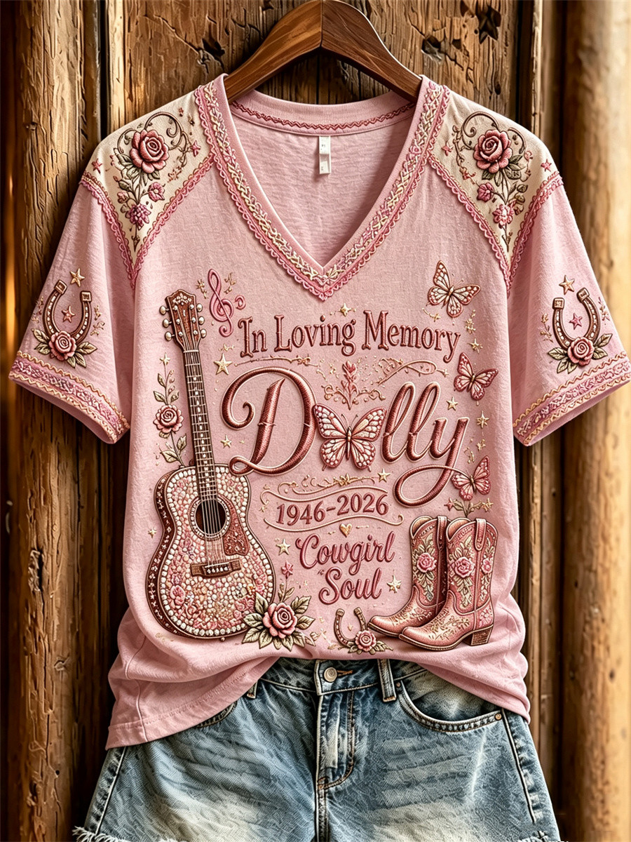 In Loving Memory Dolly Parton V-Neck Shirt 1946 2026 Cowgirl Soul Tee RIP Merch Gift For Her