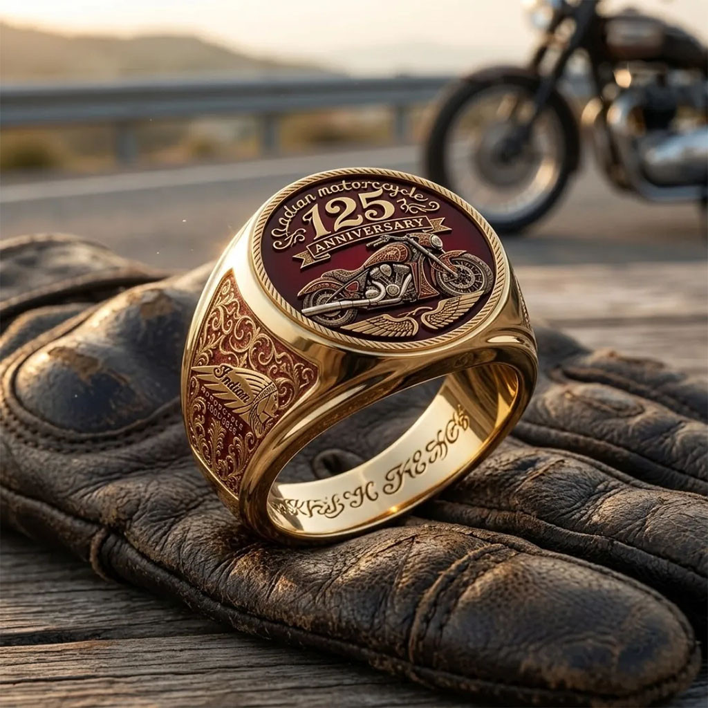 Indian Motorcycle 125th Anniversary Gold Ring Indian Motorcycle Merch Best Gift For Dad